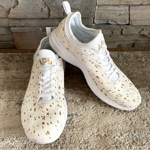 APL Phantom Techloom Calf Hair Tennis Shoes Sneakers White Gold Lace Up Glitter